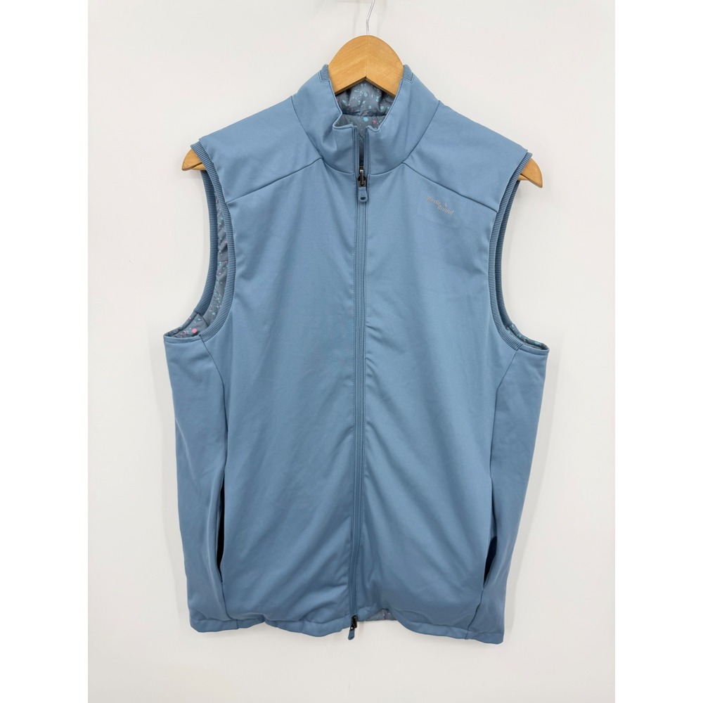 Birdie Bound Full Zip Golf Vest Women Size S Blue Paint Splatter Lining Mockneck